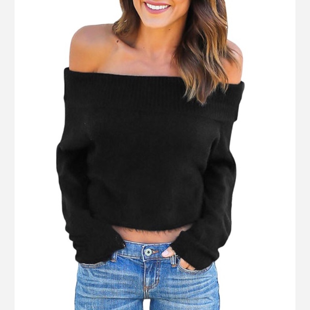 Super soft black off the shoulder sweater